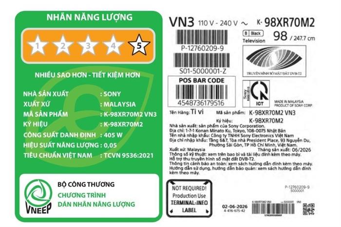 Google Tivi True RGB Sony AI 4K 98 inch K-98XR70M2